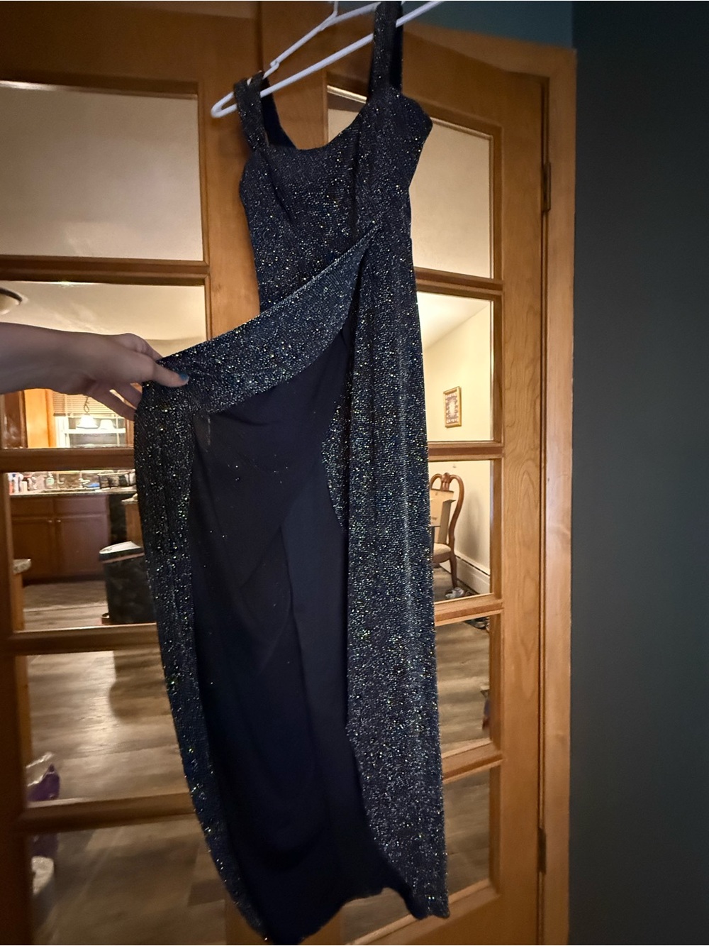 Xscape Navy Blue Sparkle Maxi Dress
